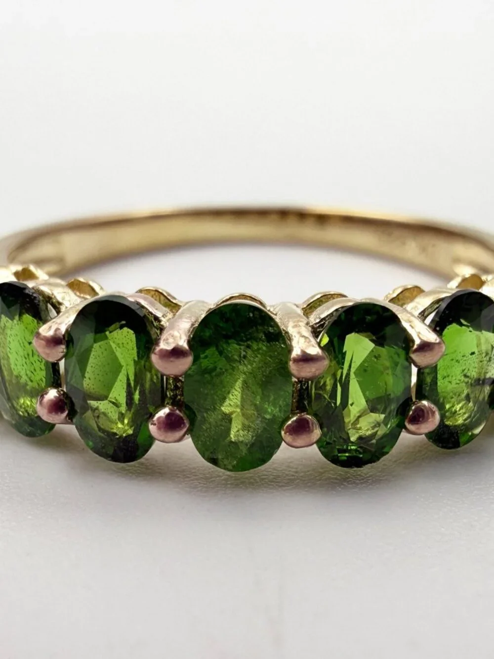 Contemporary Marked Sterling Silver 7 Green Tourmaline Stones Half Eternity Band